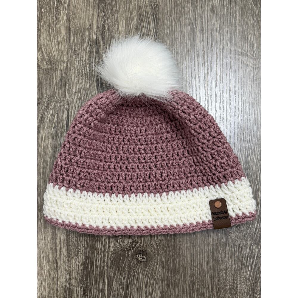 Adult sized Beanie with Faux Fur Pom Pom